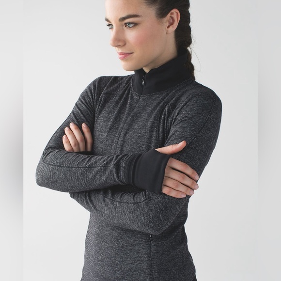 Vintage Lululemon Runderful 1/2 Zip - Mini Check Pique Heathered Black/Black - 2 - Picture 7 of 16